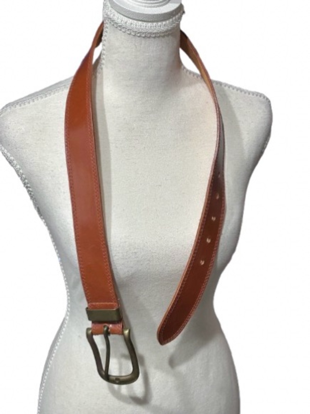 English Bridle Leather OMEGA Medium Belt Brown Gold Buckle Designer Camel Tan